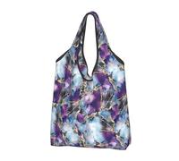 VOSERY Borse della spesa riutilizzabili di struttura di marmo viola delle borse della spesa per la borsa di totalizzatore pieghevole della drogheria con le maniglie, Nero, 2 PCS