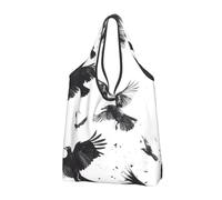 VOSERY Borse della spesa riutilizzabili monocromatiche dei corvi volanti borse della spesa per la spesa borsa di totalizzatore pieghevole con manici, Nero, 1 PC