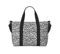 Vosery Borsone da viaggio, borsa da weekender, borsa da portare con sé durante la notte, per donne e uomini, leopardata nera e bianca, con tracolla, per sport, palestra, bagaglio da viaggio, articolo