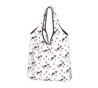 VOSERY Boston Terrier Dog Hearts carino riutilizzabile borse della spesa borse della spesa per la spesa pieghevole Tote Bag con manici, Nero, 1 PC