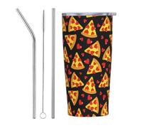 VOSERY Bottiglia d'acqua da 590 ml con coperchio e cannuccia, carino amore pizza isolato bicchiere in acciaio inox, tazza da caffè da viaggio personalizzata