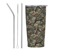 VOSERY Bottiglia d'acqua da 590 ml con coperchio e cannuccia, ramo di albero mimetico bicchiere isolato in acciaio inox, tazza da caffè da viaggio personalizzata