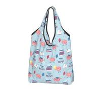 VOSERY Brain Training Sacchetti della spesa riutilizzabili per la spesa Borsa di totalizzatore pieghevole con manici, Nero, 3 PCS