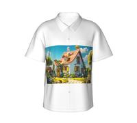 VOSERY Camicie hawaiane da uomo - Accogliente cartone animato cortile da uomo estate a maniche corte abbottonatura casual, nero, XX-Large