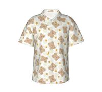 VOSERY Camicie hawaiane da uomo - Kawaii Bear Camicia estiva da uomo a maniche corte abbottonata casual da spiaggia, Nero, 3XL