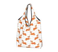 VOSERY Carino Corgi Dog divertente borsa per la spesa riutilizzabile per alimenti, borsa pieghevole con manici, colore nero, 2 pezzi