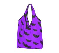 VOSERY Carino pipistrelli violenti Halloween borse della spesa riutilizzabili borse della spesa per la spesa pieghevole Tote Bag con manici, Nero, 1 PC