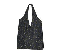 VOSERY Constellation borse della spesa riutilizzabili per la spesa borsa di totalizzatore pieghevole con manici, nero, 2 PCS