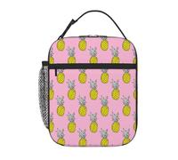 VOSERY Contenitore per il pranzo per uomini e donne, borsa per il pranzo da uomo, elegante borsa termica per il pranzo, graziosa scatola per il pranzo gialla con ananas rosa, piccola scatola per il