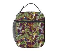 VOSERY Contenitore per il pranzo per uomini e donne, borsa per il pranzo da uomo, elegante borsa termica per il pranzo, con simpatico pappagallo, babbuino, leopardo, zebra, piccola scatola per il