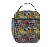 VOSERY Contenitore per il pranzo per uomini e donne, borsa per il pranzo da uomo, elegante borsa termica per il pranzo, motivo mondi di timbri, piccola scatola per il pranzo per donne, contenitore per