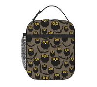 VOSERY Contenitore per il pranzo per uomini e donne, borsa per il pranzo da uomo, elegante borsa termica per il pranzo, con gufo pipistrello nero, piccola scatola per il pranzo per donne, contenitore