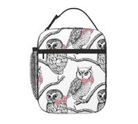 VOSERY Contenitore per il pranzo per uomini e donne, borsa per il pranzo da uomo, elegante borsa termica per il pranzo, con papillon e gufo, piccola scatola per il pranzo per donne, contenitore per il