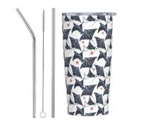 VOSERY Cool Stingray Fish Carino Bicchiere con Coperchio e Cannuccia, 590 ml In Acciaio Inox Isolato Tumbler Bottiglia D'acqua, Tazza Da Viaggio Tazza Da Caffè Personalizzata Tumbler