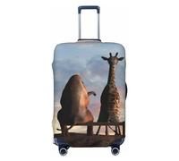 VOSERY Copertura per bagagli da viaggio, con elefante e giraffa sulla cima della montagna al tramonto, lavabile, adatta per bagagli da 45 a 81 cm, nero, Large