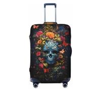 VOSERY Copertura per bagagli da viaggio - Farfalla Fiore Teschio Una copertura lavabile per valigie da 45-81 cm, nero, Large