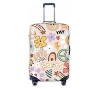 VOSERY Copertura per bagagli da viaggio - fiori arcobaleno segno della pace copertura lavabile per bagagli 45-81 cm, Nero, Medium