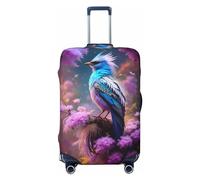 VOSERY Copertura per bagagli da viaggio, lavabile, con bellissimo fiore rosa e uccellino blu, adatta per bagagli da 45,7 a 81,7 cm, Nero, Small