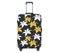 VOSERY Copertura per bagagli da viaggio, lavabile, con fiori e gigli gialli bianchi, adatta per bagagli da 45,7 a 81,7 cm, nero, X-Large