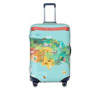 VOSERY Copertura per bagagli da viaggio, motivo: mappa turistica degli Stati Uniti con monumenti famosi, lavabile, adatta per bagagli da 45 a 81 cm, nero, Small