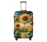 VOSERY Copertura per bagagli da viaggio - pittura artistica a olio girasole lavabile per valigie da 45,7 - 81,7 cm, nero, X-Large