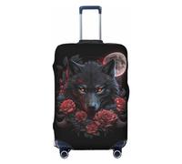 VOSERY Copertura per bagagli da viaggio - Rose Full Moon Black Wolf lavabile copertura per valigie adatta per bagagli da 45,7 a 81,7 cm, Nero, Small