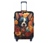 VOSERY Copertura per bagagli da viaggio - Simpatico fiore colorato bulldog francese, lavabile, copertura protettiva per valigie da 45-81 cm, nero, Medium