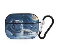 VOSERY Custodia compatibile con AirPods Pro di seconda generazione - Graziosa tigre bianca sotto la luna piena A custodia compatibile con AirPods Pro, custodia compatibile con custodia AirPods Pro 2