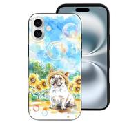 VOSERY Custodia compatibile con iPhone 16 Plus, custodia morbida alla moda con bulldog francese, girasoli, bolle, carina, compatibile con iPhone 16 Plus, custodia per donne e uomini