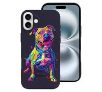 VOSERY Custodia compatibile con iPhone 16 Plus - Custodia per telefono alla moda morbida al neon Pop Art Pitbull, carina compatibile con iPhone 16 Plus, per donne e uomini, nero