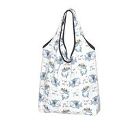 VOSERY Divertente borsa per la spesa riutilizzabile con squalo del fumetto felice borse della spesa per la spesa borsa di totalizzatore pieghevole con manici, nero, 2 PCS