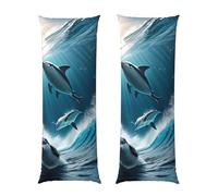 VOSERY Federa per cuscino per il corpo - Ice Blue Ocean Cute Dolphin A Body Pillow Cover con cerniera, super morbida, traspirante, 50,8 x 137,2 cm (senza inserto)