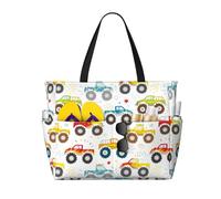 VOSERY Grande borsa da spiaggia impermeabile a prova di sabbia - Cartoon Monster Trucks carino borsa da spiaggia da donna con cerniera