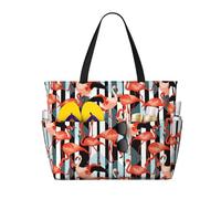VOSERY Grande borsa da spiaggia impermeabile a prova di sabbia - Cool Flamingo carino borsa da spiaggia da donna con cerniera