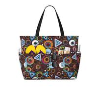 VOSERY Grande borsa da spiaggia impermeabile a prova di sabbia - geometria colorata_Una graziosa borsa da spiaggia da donna con cerniera