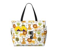 VOSERY Grande borsa da spiaggia impermeabile a prova di sabbia - Leone tigre carino borsa da spiaggia da donna con cerniera
