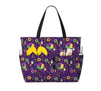 VOSERY Grande borsa da spiaggia impermeabile a prova di sabbia - Mardi Gras and Donuts carino borsa da spiaggia per donne con cerniera