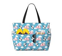 VOSERY Grande borsa da spiaggia impermeabile a prova di sabbia - Panda che vola nel cielo carino borsa da spiaggia da donna con cerniera