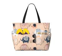 VOSERY Grande borsa da spiaggia impermeabile a prova di sabbia, simpatica borsa da spiaggia con elefanti disegnati a inchiostro, borsa tote da donna con cerniera