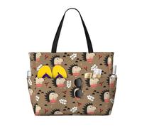 VOSERY Grande borsa da spiaggia impermeabile a prova di sabbia - Simpatico riccio No.20162 Borsa da spiaggia da donna con cerniera
