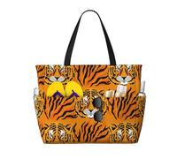 VOSERY Grande borsa da spiaggia impermeabile a prova di sabbia - tigre carino borsa da spiaggia da donna con cerniera
