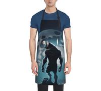VOSERY Grembiuli da donna con 2 tasche, grembiule Moon Wolf Warrior da uomo, regolabile e impermeabile, grembiule da cucina per cucinare grigliate cottura giardinaggio artista