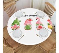 VOSERY Hello Summer - Tovaglia rotonda con gnomo, elastica, per interni ed esterni, adatta per tavoli rotondi fino a 101,6 cm - 127 cm di diametro