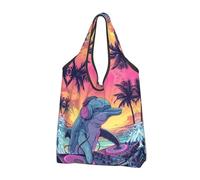 VOSERY Hip-Hop Dj Delfino Borse della spesa riutilizzabili Borse della spesa per la spesa Borsa pieghevole Tote Bag con manici, Nero, 3 PCS