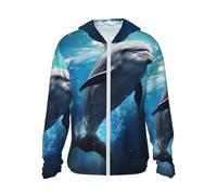 VOSERY Ice Blue Ocean Cute Delphin - Giacca con cappuccio e cerniera, leggera, a maniche lunghe, per donne e uomini, nero, XXX-Large