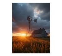VOSERY Kit per pittura con diamanti 5D fai da te con campo di mulino a vento e tramonto rurale, per adulti e principianti, decorazione da parete per la casa, senza cornice, per adulti e principianti