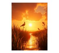 VOSERY Kit per pittura con diamanti 5D fai da te con paesaggio riflessivo con uccelli, tramonto e palude, per adulti, decorazione da parete per la casa, kit per pittura con diamanti senza cornice, per