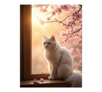 VOSERY Kit per pittura con diamanti 5D fai da te con vista al tramonto e vista del tramonto con gatto in fiore per adulti, pittura a diamante fai da te per decorazione da parete, senza cornice, per
