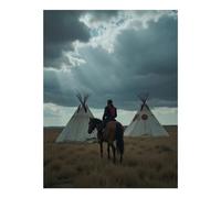 VOSERY Kit per pittura con diamanti 5D fai da te, motivo: uomo su cavallo, vicino a due tepee, per adulti, decorazione da parete, senza cornice, per adulti e principianti