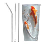VOSERY Koi Fish Water Cute Tumbler con coperchio e cannuccia, 590 ml in acciaio inox isolato, bottiglia d'acqua tazza, tazza da caffè da viaggio personalizzata